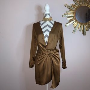 Copper High-Split Silk Wrap Dress